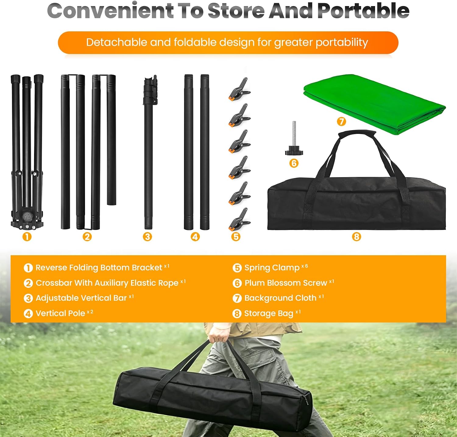 Jiang&Rong Green Screen Backdrop Stand Kit 5x7.5FT with Reverse FoldingBase - Image 6