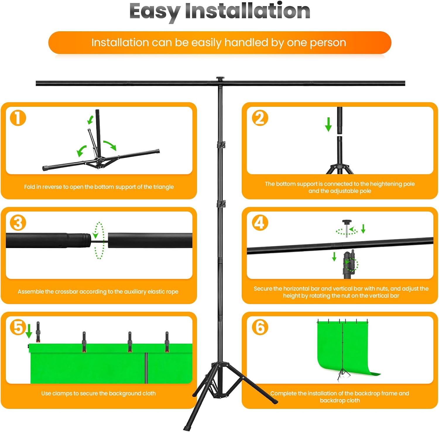 Jiang&Rong Green Screen Backdrop Stand Kit 5x7.5FT with Reverse FoldingBase - Image 7