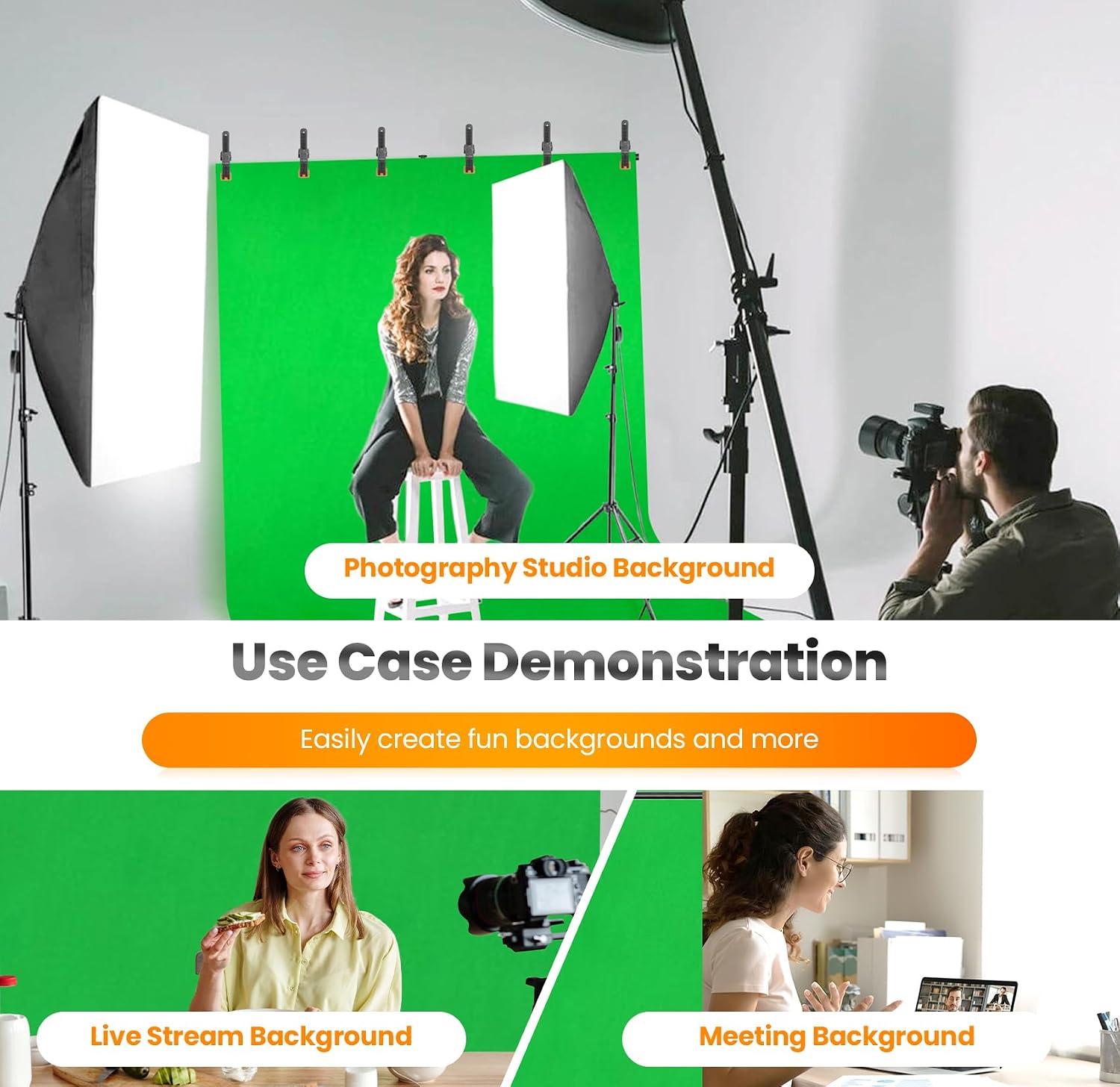 Jiang&Rong Green Screen Backdrop Stand Kit 5x7.5FT with Reverse FoldingBase - Image 8