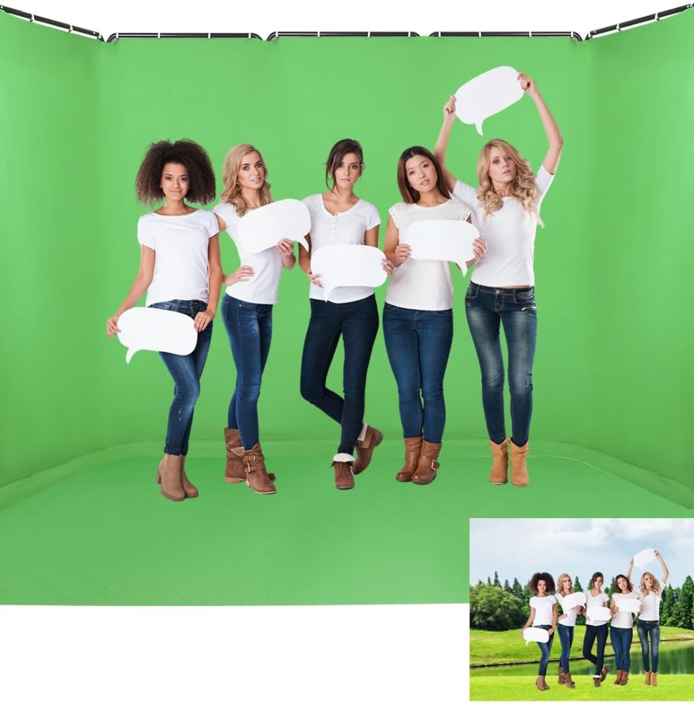 7.87ftx16.4ft Large Chromakey Green Screen Backdrop Kit with Stand