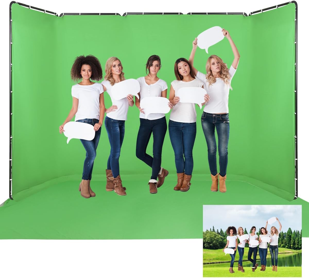 7.87ftx16.4ft Large Chromakey Green Screen Backdrop Kit with Stand