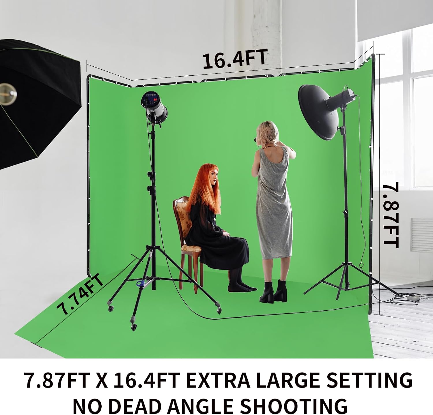 7.87ftx16.4ft Large Chromakey Green Screen Backdrop Kit with Stand - Image 4