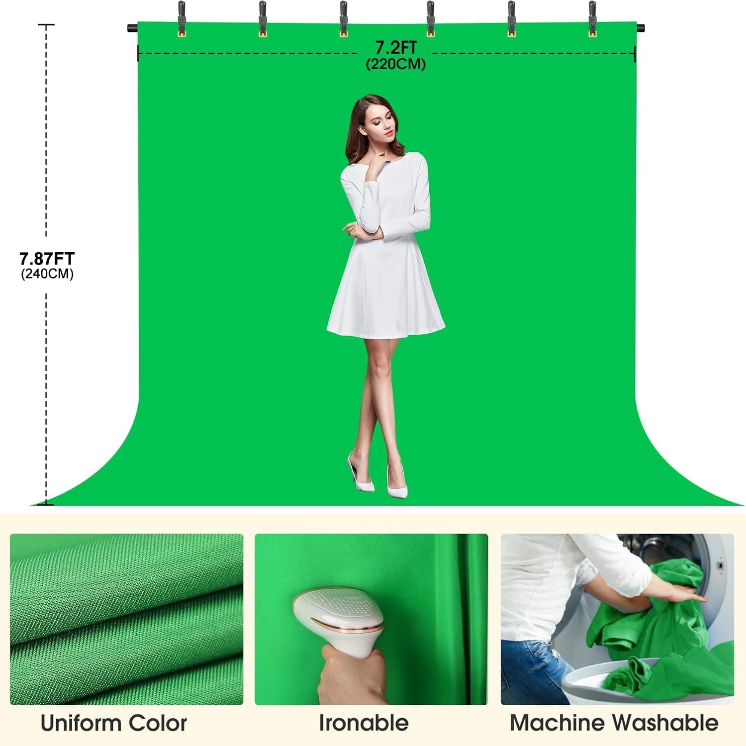 Green Screen Backdrop with Stand, 8x7.2FT for Streaming Video - Image 3