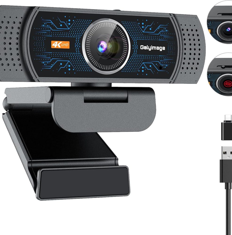 4K Webcam for PC, Streaming Computer Camera with Noise-Canceling Mic